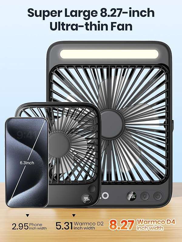 Warmco 20000mAh Battery Powered Fan, Ultra-Slim 8-Inch Portable Camping Fan with LED Lantern, Up to 48H Runtime Rechargeable Desk Fan for Bedroom, Outdoor, Tent, Travel, Cruise Ship Essentials - Image 7