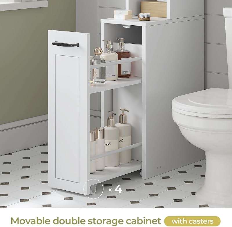 UPOSOJA Over The Toilet Storage Cabinet with Pulley Small Bathroom Storage Cabinet, Space Saver W/Adjustable Shelf & Open Shelf for Bathroom, Restroom, Laundry (White) - Image 6