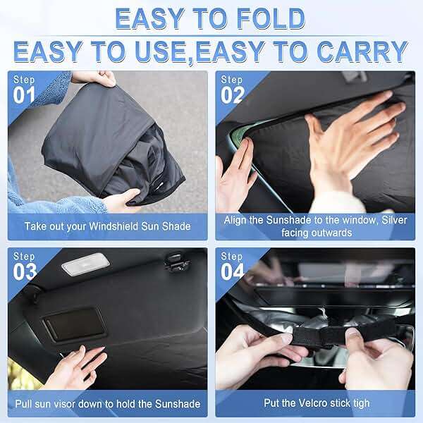 SINGARO 300T Universal Car Windshield Sun Shade, Foldable Reflective for Windshield & Window Shades with Overlapping Design, Car Interior Accessories (55" L x 26.7" W) - Image 4