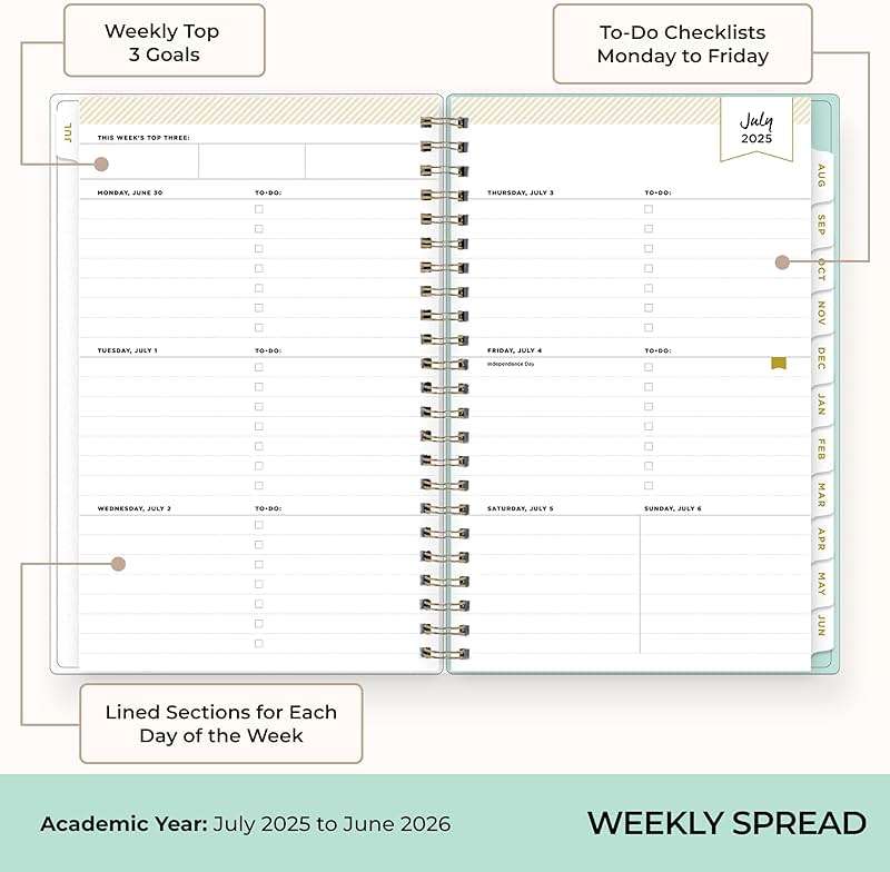 Blue Sky Day Designer 2025-2026 Weekly and Monthly Academic Year Planner Calendar, July 2025 - June 2026, 5" x 8", Flexible Cover, Laminated Tabs, Storage Pocket, Includes Stickers, Secret Garden Mint - Image 3