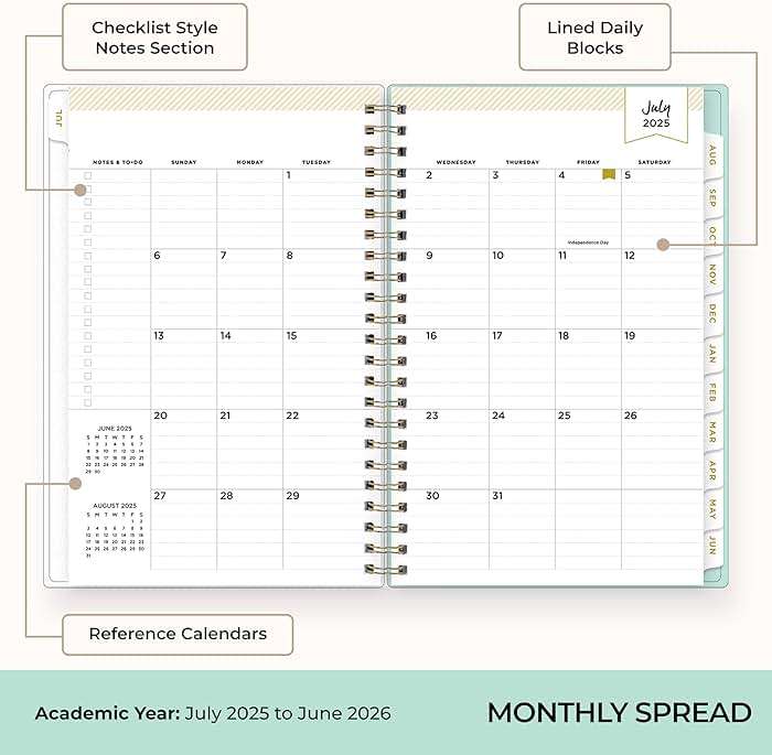 Blue Sky Day Designer 2025-2026 Weekly and Monthly Academic Year Planner Calendar, July 2025 - June 2026, 5" x 8", Flexible Cover, Laminated Tabs, Storage Pocket, Includes Stickers, Secret Garden Mint - Image 4