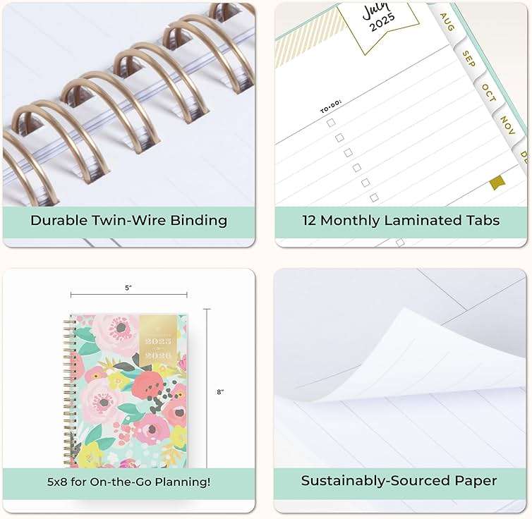 Blue Sky Day Designer 2025-2026 Weekly and Monthly Academic Year Planner Calendar, July 2025 - June 2026, 5" x 8", Flexible Cover, Laminated Tabs, Storage Pocket, Includes Stickers, Secret Garden Mint - Image 7