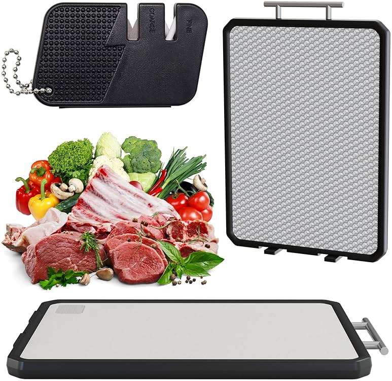 Stainless Steel Cutting Board for Kitchen, Double Sided Stainless Steel & Wheat Straw PP, Non Slip with Juice Groove, Anti-Scratch, Large Chopping Board for Kitchen (Solid Surface) - Image 1