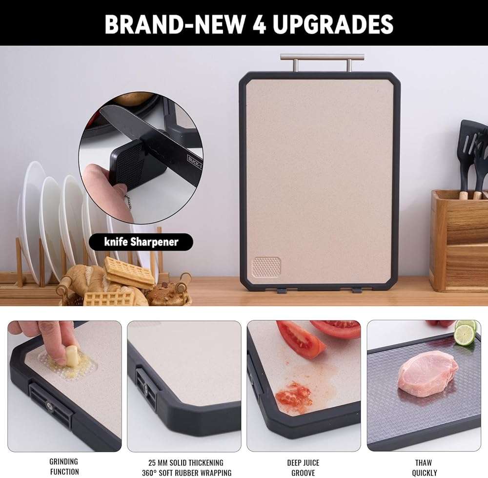 Stainless Steel Cutting Board for Kitchen, Double Sided Stainless Steel & Wheat Straw PP, Non Slip with Juice Groove, Anti-Scratch, Large Chopping Board for Kitchen (Solid Surface) - Image 6