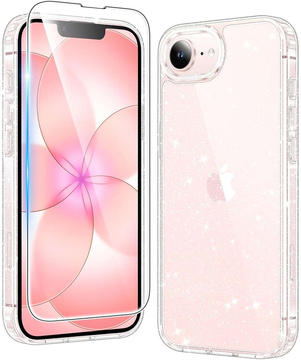 FNTCASE for iPhone 17e Case Glitter: for iPhone 16e Case Bling Sparkle Clear Anti Yellowing Rugged Case Military Grade Protection Slim Cases | Scratch-Resistant Transparent Cell Phone Cover (Shiny) - Image 1