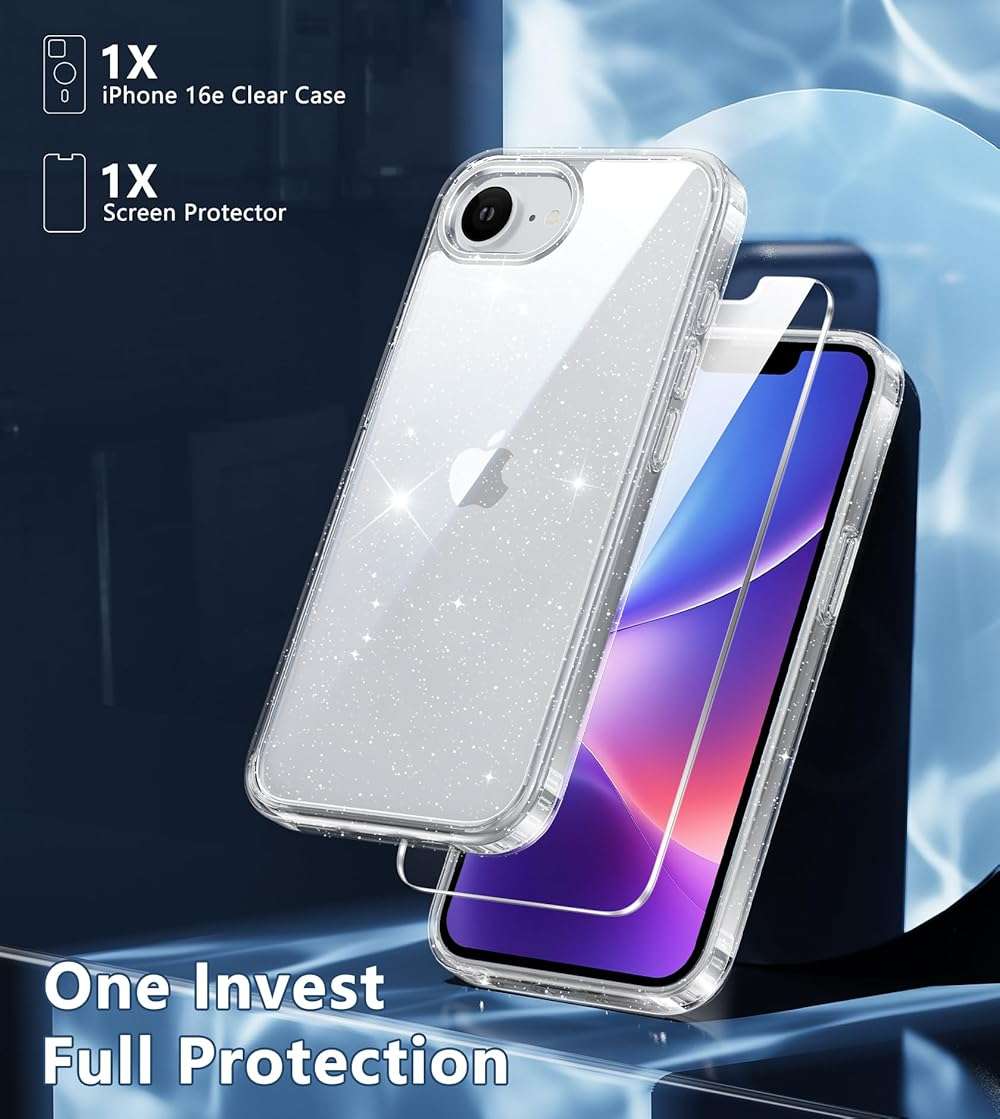 FNTCASE for iPhone 17e Case Glitter: for iPhone 16e Case Bling Sparkle Clear Anti Yellowing Rugged Case Military Grade Protection Slim Cases | Scratch-Resistant Transparent Cell Phone Cover (Shiny) - Image 3