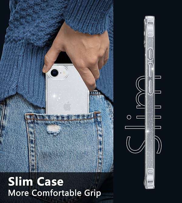 FNTCASE for iPhone 17e Case Glitter: for iPhone 16e Case Bling Sparkle Clear Anti Yellowing Rugged Case Military Grade Protection Slim Cases | Scratch-Resistant Transparent Cell Phone Cover (Shiny) - Image 7