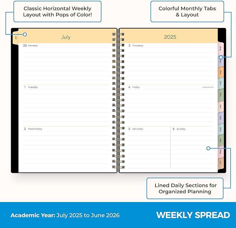 Blue Sky 2025-2026 Weekly and Monthly Academic Year Planner Calendar, July 2025 - June 2026, 5.8" x 8.6", Flexible Cover, Wirebound, Laminated Tabs, Storage Pocket, Gemini - Image 3