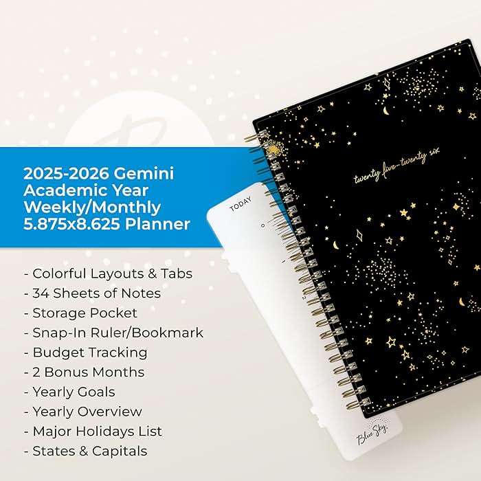 Blue Sky 2025-2026 Weekly and Monthly Academic Year Planner Calendar, July 2025 - June 2026, 5.8" x 8.6", Flexible Cover, Wirebound, Laminated Tabs, Storage Pocket, Gemini - Image 8