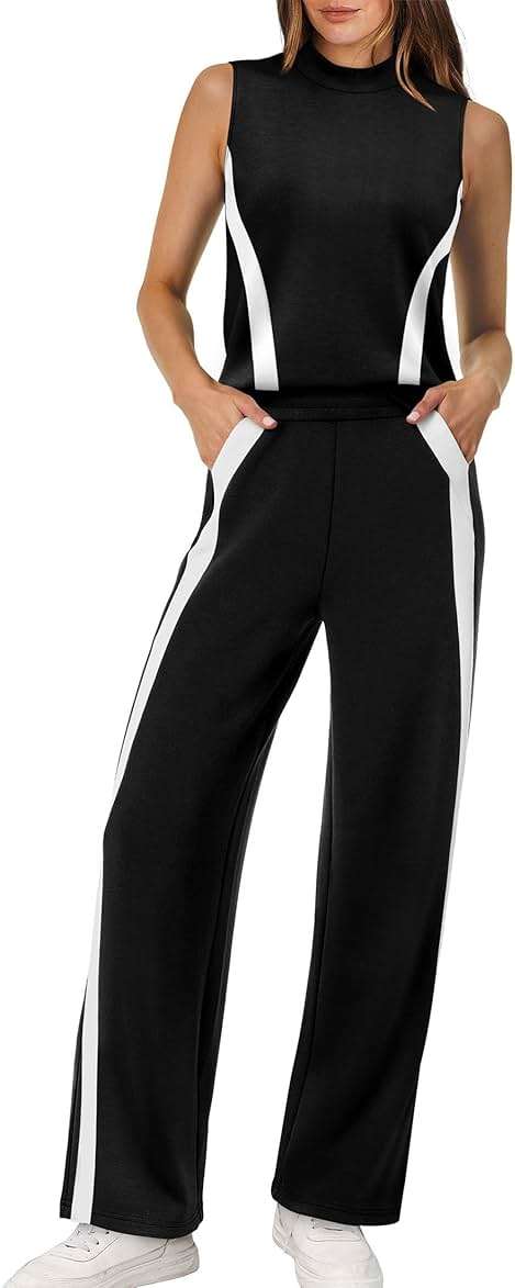 XIEERDUO Two Piece Sets for Women Summer Outfits Travel Mock Neck Lounge Sets Wide Leg Pants Beach Vacation Clothes - Image 1