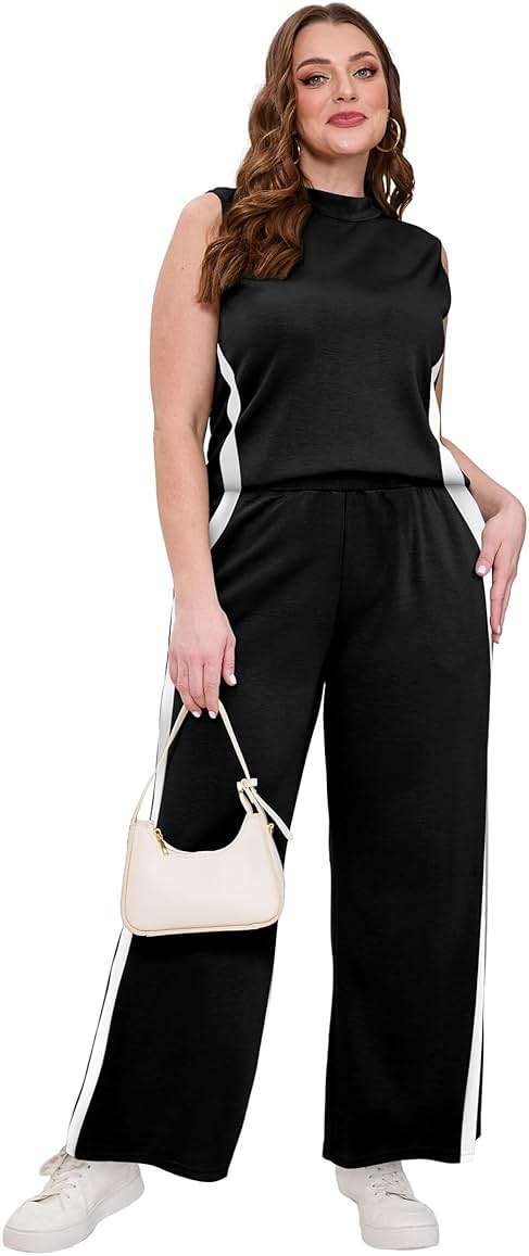 XIEERDUO Two Piece Sets for Women Summer Outfits Travel Mock Neck Lounge Sets Wide Leg Pants Beach Vacation Clothes - Image 4