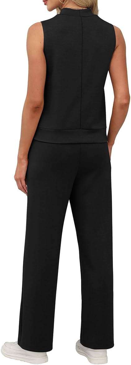 XIEERDUO Two Piece Sets for Women Summer Outfits Travel Mock Neck Lounge Sets Wide Leg Pants Beach Vacation Clothes - Image 5