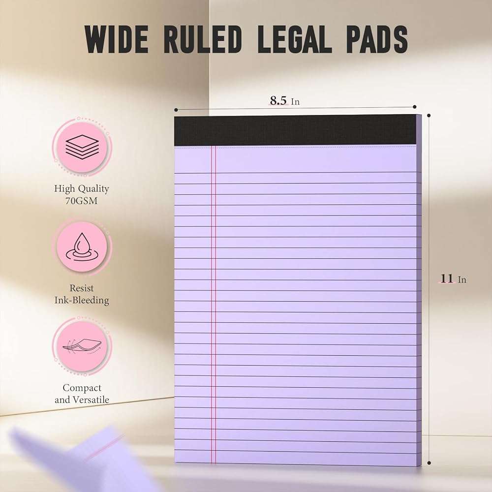 8.5 x 11 Legal Pads, Colored Legal Pads, Wide Ruled, 12 Pack Note Pads 8.5 x 11, Multicolor Perforated Note Pads with Sturdy White Back, Writing Pad,30 Sheets Per Notepad for School, Home, Office - Image 3