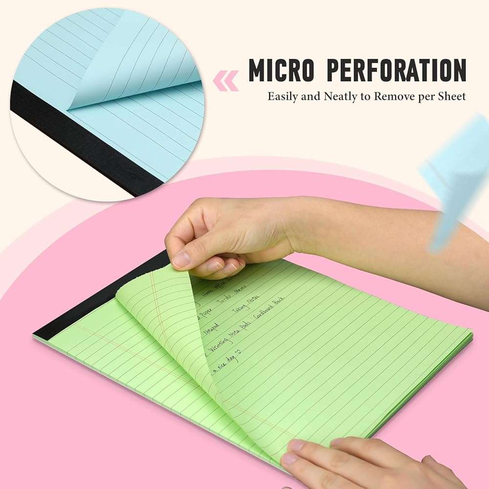 8.5 x 11 Legal Pads, Colored Legal Pads, Wide Ruled, 12 Pack Note Pads 8.5 x 11, Multicolor Perforated Note Pads with Sturdy White Back, Writing Pad,30 Sheets Per Notepad for School, Home, Office - Image 5