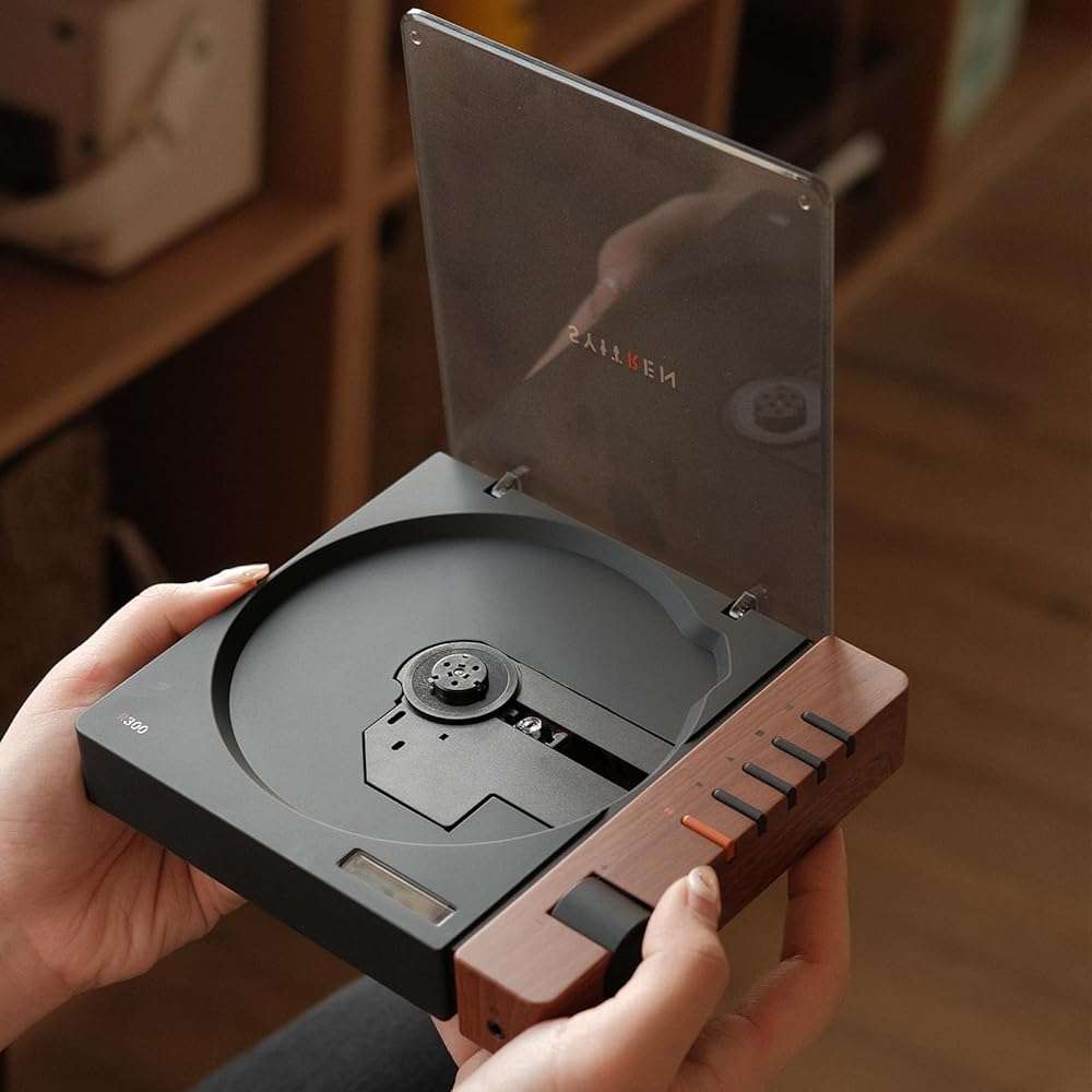syitren R300 CD Player Portable Bluetooth Desktop Retro CD Players for Home,Without Speakers, Rechargeble Battery Small Compact Vintage CD Player,SPDIF Out,Brown - Image 2