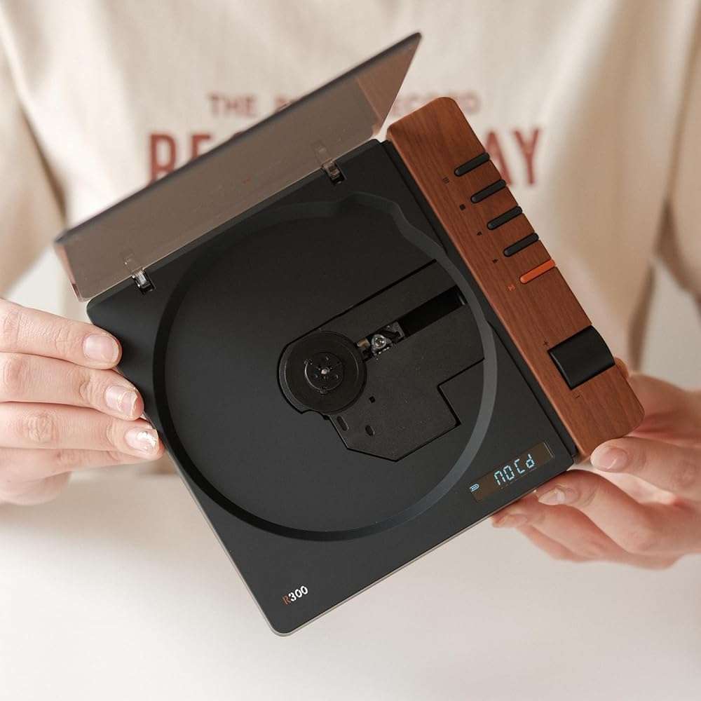 syitren R300 CD Player Portable Bluetooth Desktop Retro CD Players for Home,Without Speakers, Rechargeble Battery Small Compact Vintage CD Player,SPDIF Out,Brown - Image 4