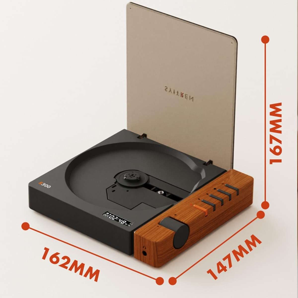 syitren R300 CD Player Portable Bluetooth Desktop Retro CD Players for Home,Without Speakers, Rechargeble Battery Small Compact Vintage CD Player,SPDIF Out,Brown - Image 6