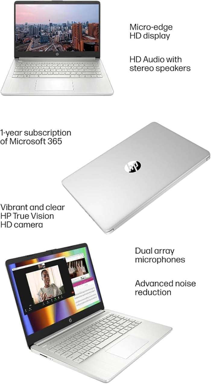 HP 14" Ultra Light Laptop for Student & Home (Intel Quad-Core N4120, 4GB RAM, 128GB(64GB + 64GB SD), 1-Year Office 365) 11-Hr Long Battery Life, Webcam, WiFi, Win 11 Home in S Mode - Snow White - Image 8