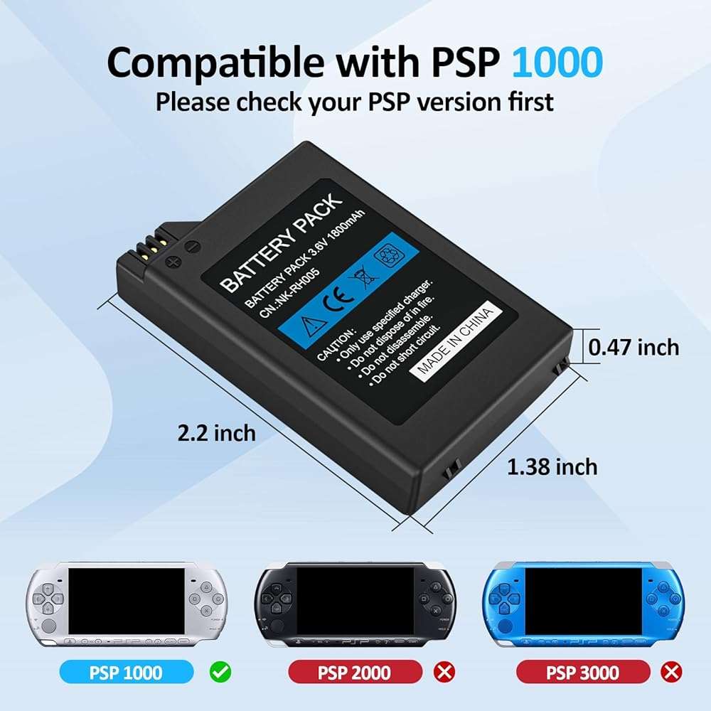 BSSING PSP Battery and Charger, 2Pcs 1800mAh 3.6v Lithium Polymer Replacement Rechargeable Batteries with LED Charging Station for PSP 1000 1001, PSP-110, PSP Fat Console - Image 2
