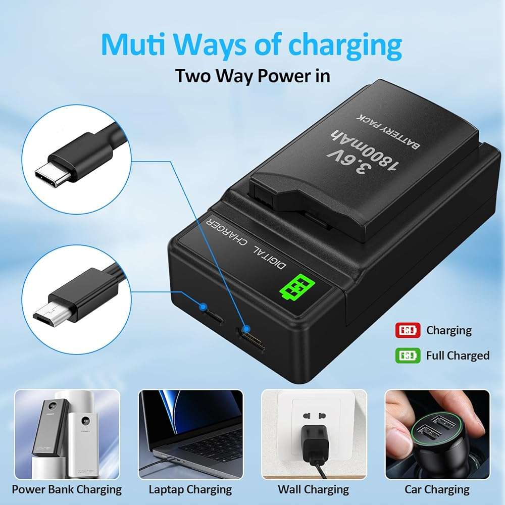 BSSING PSP Battery and Charger, 2Pcs 1800mAh 3.6v Lithium Polymer Replacement Rechargeable Batteries with LED Charging Station for PSP 1000 1001, PSP-110, PSP Fat Console - Image 3