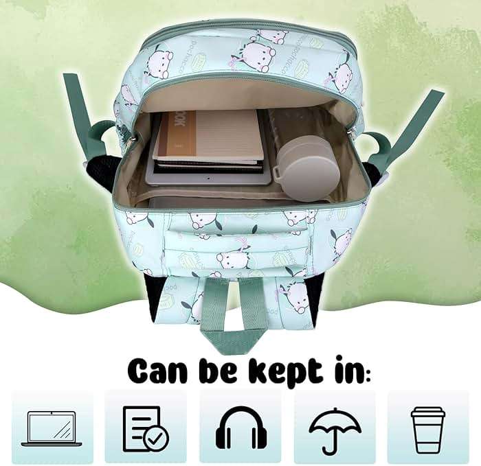 Roffatide Anime All Over Print Casual Backpack Laptop Backpack Travel Hiking Rucksack Green - Image 3