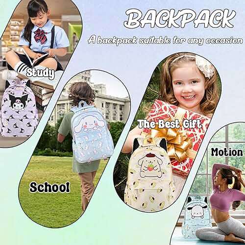 Roffatide Anime All Over Print Casual Backpack Laptop Backpack Travel Hiking Rucksack Green - Image 6