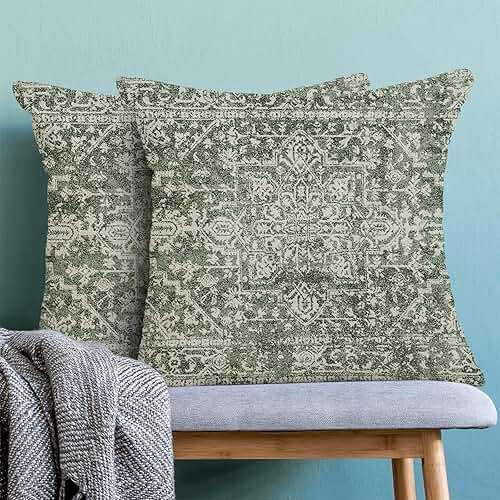 BETGINY Boho Pillow Covers 20x20, Sage Green Cream Ethnic Design Outdoor Decorative Throw Pillows for Couch, Carpet Pattern Decor Cushion Cover 2 Pcs Farmhouse Linen Pillowcase for Bed Car Safa - Image 4