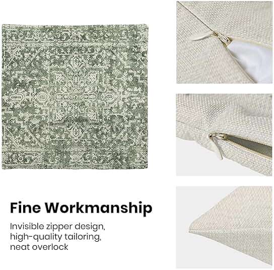 BETGINY Boho Pillow Covers 20x20, Sage Green Cream Ethnic Design Outdoor Decorative Throw Pillows for Couch, Carpet Pattern Decor Cushion Cover 2 Pcs Farmhouse Linen Pillowcase for Bed Car Safa - Image 6