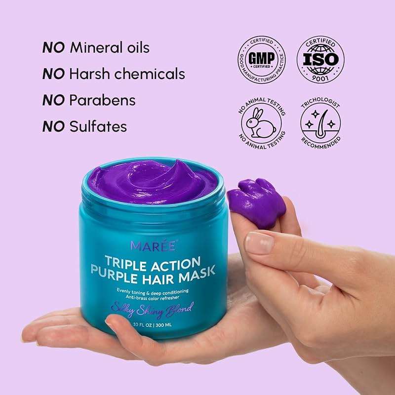 MAREE Deep Conditioning Hair Mask for Damaged Hair Treatment – Keratin Hair Care for Hydrating Growth Repair Moisturizing – Dry Curly Color Refreshing – 10 Fl Oz, Purple - Image 9