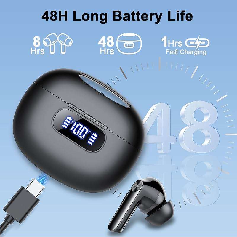 Wekily Wireless Earbuds, Bluetooth 5.3 Headphones LED Power Display, 2026 New Wireless Earphones, 4 ENC Noise Cancelling Mic, HiFi Stereo, 48H Playtime Mini Case IP7 Waterproof for Sport Walk - Image 4