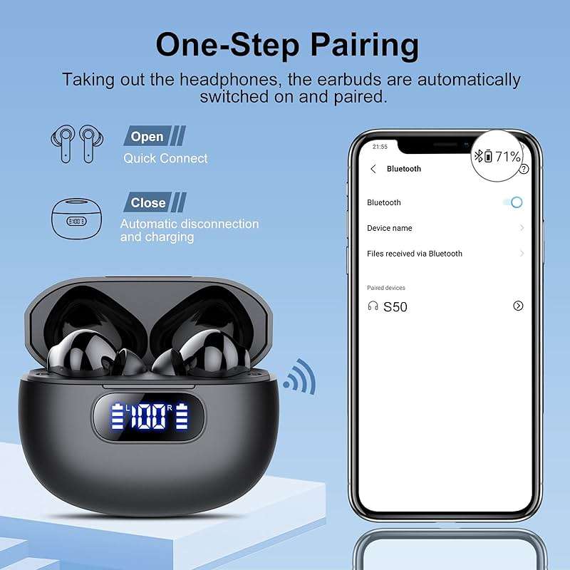 Wekily Wireless Earbuds, Bluetooth 5.3 Headphones LED Power Display, 2026 New Wireless Earphones, 4 ENC Noise Cancelling Mic, HiFi Stereo, 48H Playtime Mini Case IP7 Waterproof for Sport Walk - Image 6