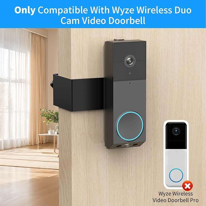 Anti-Theft Door Mount for Wyze Duo Cam Doorbell Only, No-Drill Wyze Doorbell Camera Mount, Metal Adjustable Door Bell Kits for Home Rentals Room Black - Image 2