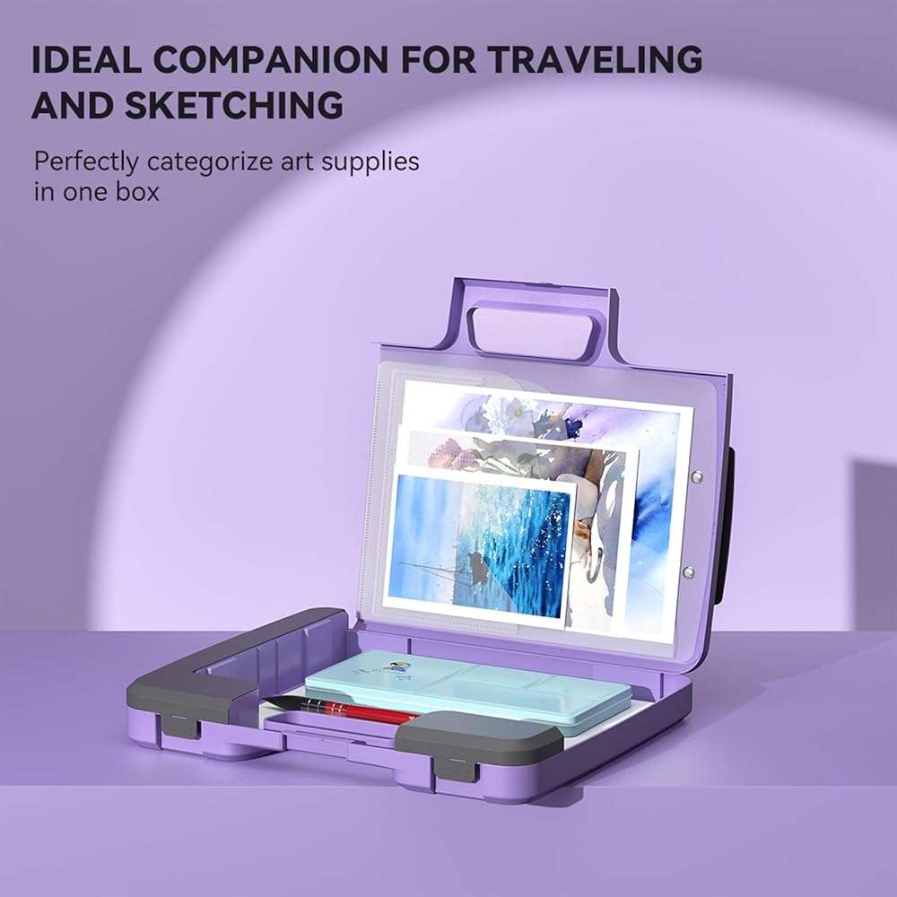 MEI LIANG Travel Watercolor Paint Set, Watercolor Set Includes 36 Colors Solid Watercolors + 7.5x7.5 inch 50% Cotton Watercolor Paper(20 Sheets) + 1 Watercolor Brush + Purple Handheld Organizer - Image 2