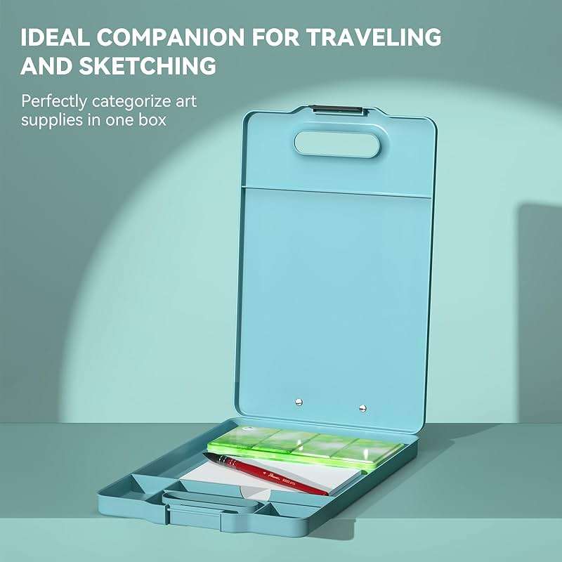 MEI LIANG Travel Watercolor Paint Set, Watercolor Set Includes 48 Colors Solid Watercolors + 7.5x7.5 inch 50% Cotton Watercolor Paper(20 Sheets) + 1 Watercolor Brush + Green Handheld Organizer - Image 2