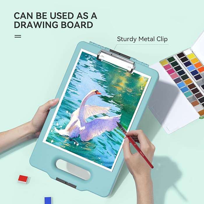 MEI LIANG Travel Watercolor Paint Set, Watercolor Set Includes 48 Colors Solid Watercolors + 7.5x7.5 inch 50% Cotton Watercolor Paper(20 Sheets) + 1 Watercolor Brush + Green Handheld Organizer - Image 7