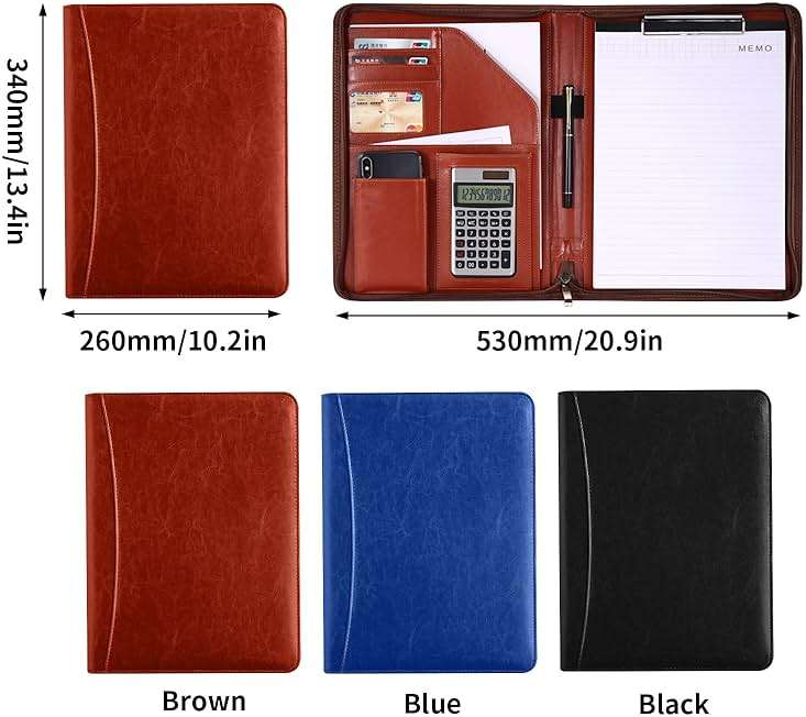Personalized Zippered Padfolio with Custom Logo/Text/Photo - Leather Planner Binder and Portfolio Folder for Documents - A4/Letter Size with Business Card Holder for Men & Women (Black) - Image 3