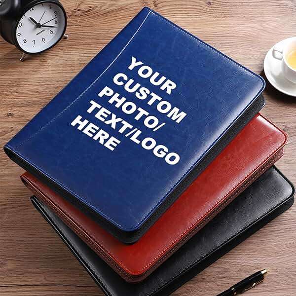 Personalized Zippered Padfolio with Custom Logo/Text/Photo - Leather Planner Binder and Portfolio Folder for Documents - A4/Letter Size with Business Card Holder for Men & Women (Black) - Image 8