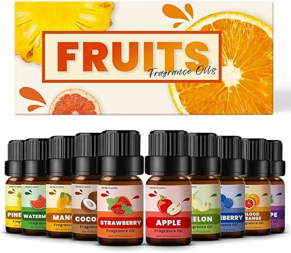 Fruity Fragrance Oil for Candle & Soap Making, INWICOPH Premium Essential Oils 5ml x 10 - Blueberry, Strawberry, Mango, Blood Orange, Essential Oil Diffusers for Home - Image 1