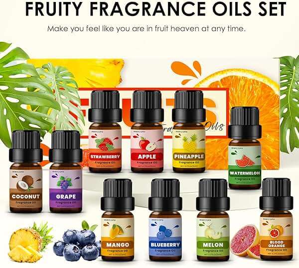 Fruity Fragrance Oil for Candle & Soap Making, INWICOPH Premium Essential Oils 5ml x 10 - Blueberry, Strawberry, Mango, Blood Orange, Essential Oil Diffusers for Home - Image 2