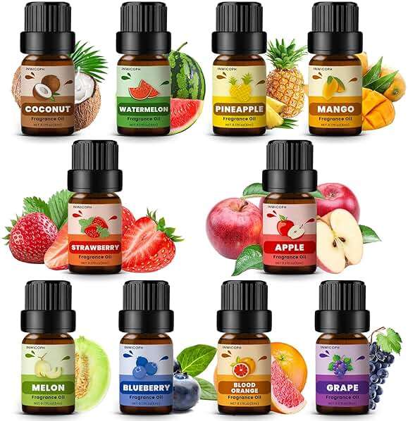 Fruity Fragrance Oil for Candle & Soap Making, INWICOPH Premium Essential Oils 5ml x 10 - Blueberry, Strawberry, Mango, Blood Orange, Essential Oil Diffusers for Home - Image 8