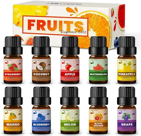 Fruity Fragrance Oil for Candle & Soap Making, INWICOPH Premium Essential Oils 5ml x 10 - Blueberry, Strawberry, Mango, Blood Orange, Essential Oil Diffusers for Home - Image 9