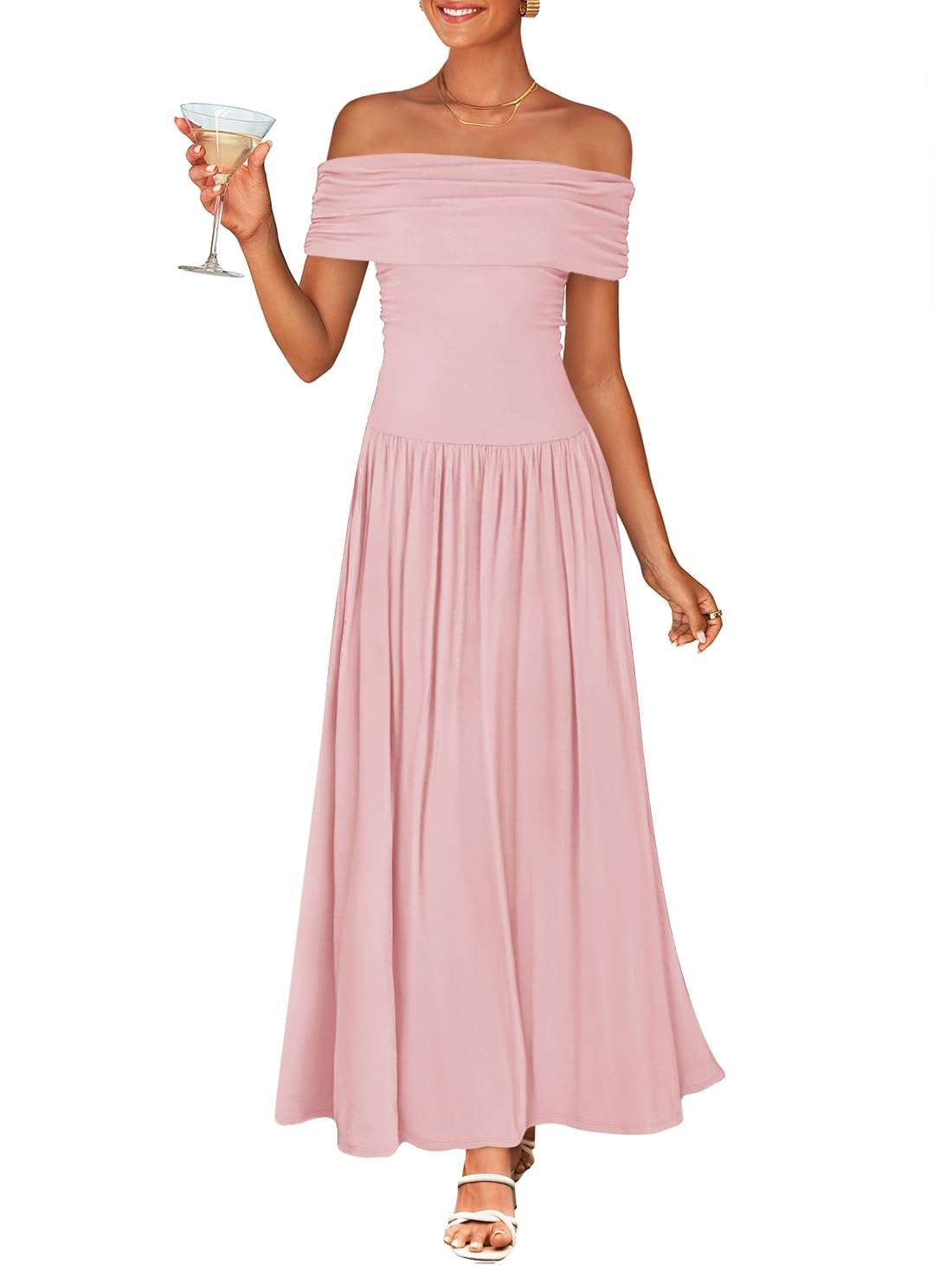 ZESICA Women's Off The Shoulder Maxi Dress 2026 Summer Sleeveless Casual Slim Swing Pleated Formal Party Dresses - Image 1