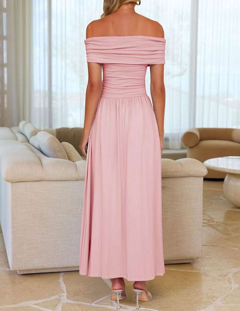 ZESICA Women's Off The Shoulder Maxi Dress 2026 Summer Sleeveless Casual Slim Swing Pleated Formal Party Dresses - Image 4