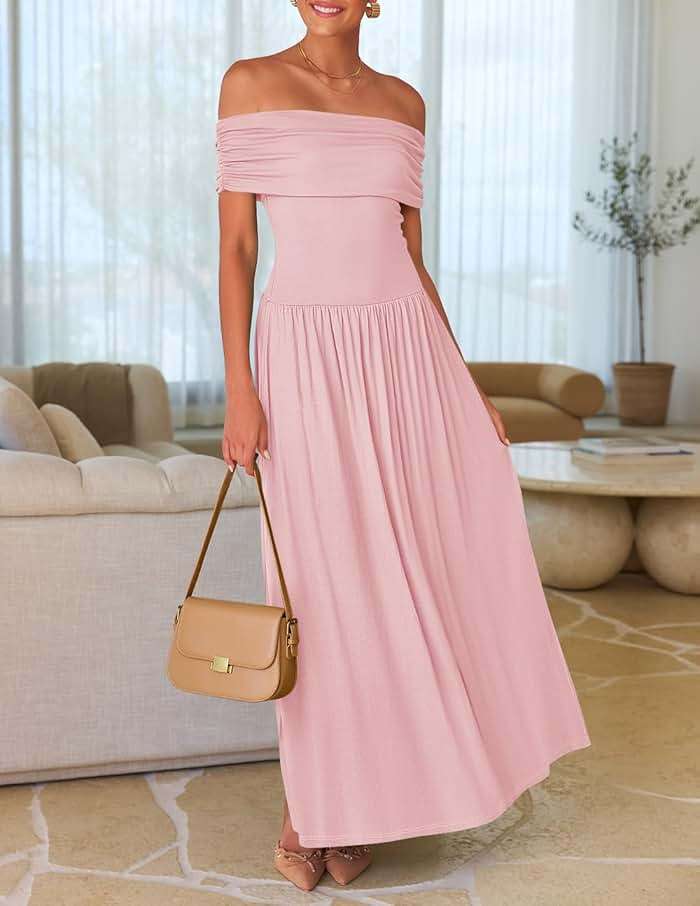 ZESICA Women's Off The Shoulder Maxi Dress 2026 Summer Sleeveless Casual Slim Swing Pleated Formal Party Dresses - Image 7