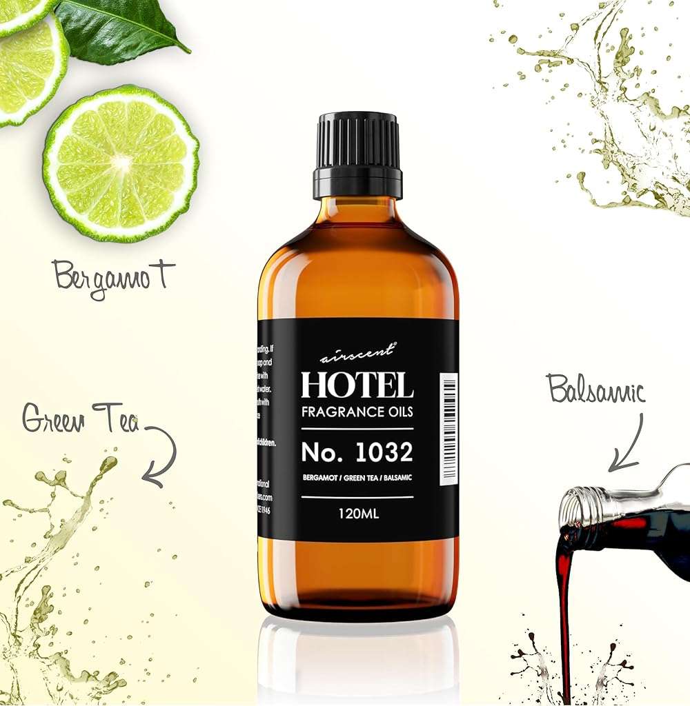 AirScent Hotel Diffuser Oil No. 1032 - Bergamot Green Tea Balsamic Notes - Hotel Scent Dupe - Fragrance Oil for Ultrasonic and Waterless Diffusers and Crafting - 120 mL, 4 fl oz Glass Bottle - Image 4
