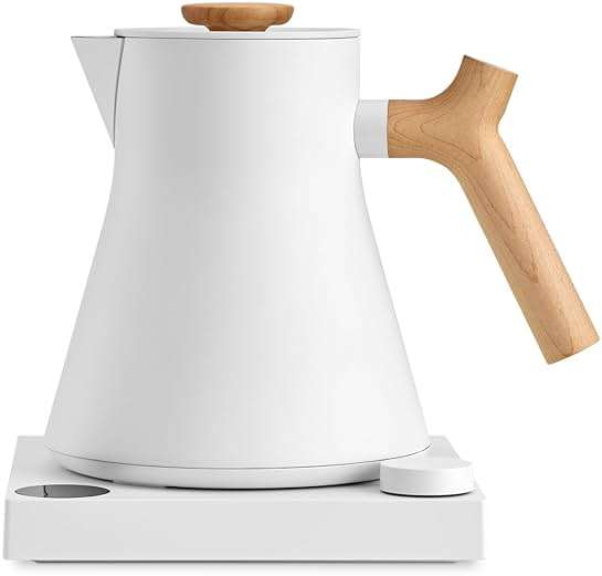 Fellow Corvo EKG Pro Electric Tea Kettle - Quick Heating, Precise Temperature Control Electric Kettle, Scheduling, Built-in Brew Timer for Boiling Water - Matte White with Maple Handle - 0.9 Liter - Image 1
