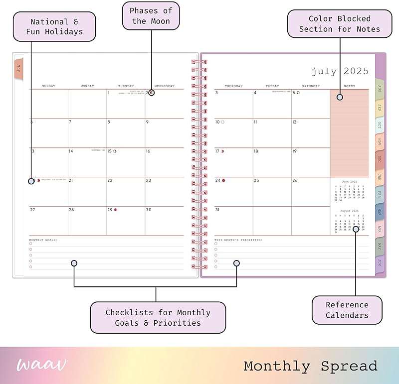 Blue Sky WAAV Weekly and Monthly Academic Year Planner Calendar, July - June, Flexible Cover, Wirebound, Laminated Tabs, Storage Pocket, Lisa (Lisa- 2025/2026, 7" x 9") - Image 3