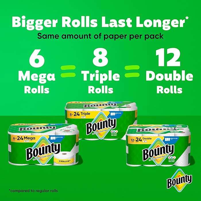 Bounty Select-A-Size Paper Towels, White, 8 Triple Rolls = 24 Regular Roll - Image 5