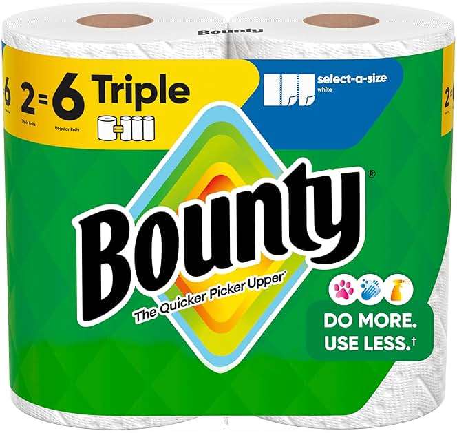 Bounty Select-A-Size Paper Towels, White, 2 Triple Rolls = 6 Regular Rolls - Image 1