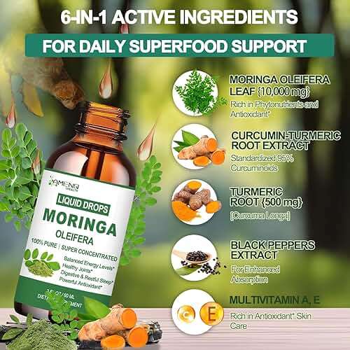 Pure Moringa Oleifera Liquid Drops, Organic Moringa Leaf Extract w. Turmeric, Black Pepper, Moringa Supplement for Energy Metabolism Immune Skin Joint & Gut, 6X Stronger Than Moringa Capsules Powder - Image 3